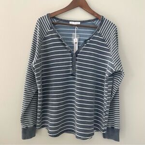 Striped Henley Sweatshirt JANE + DELANCEY Cotton Blue White Nautical, Large